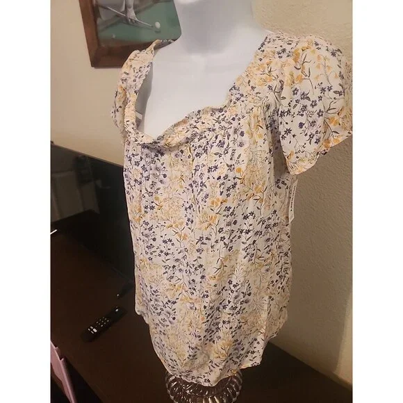 Old Navy Floral Print Blouse Women’s Size M Medium Top Long Sleeve V-Neck - Picture 3 of 6